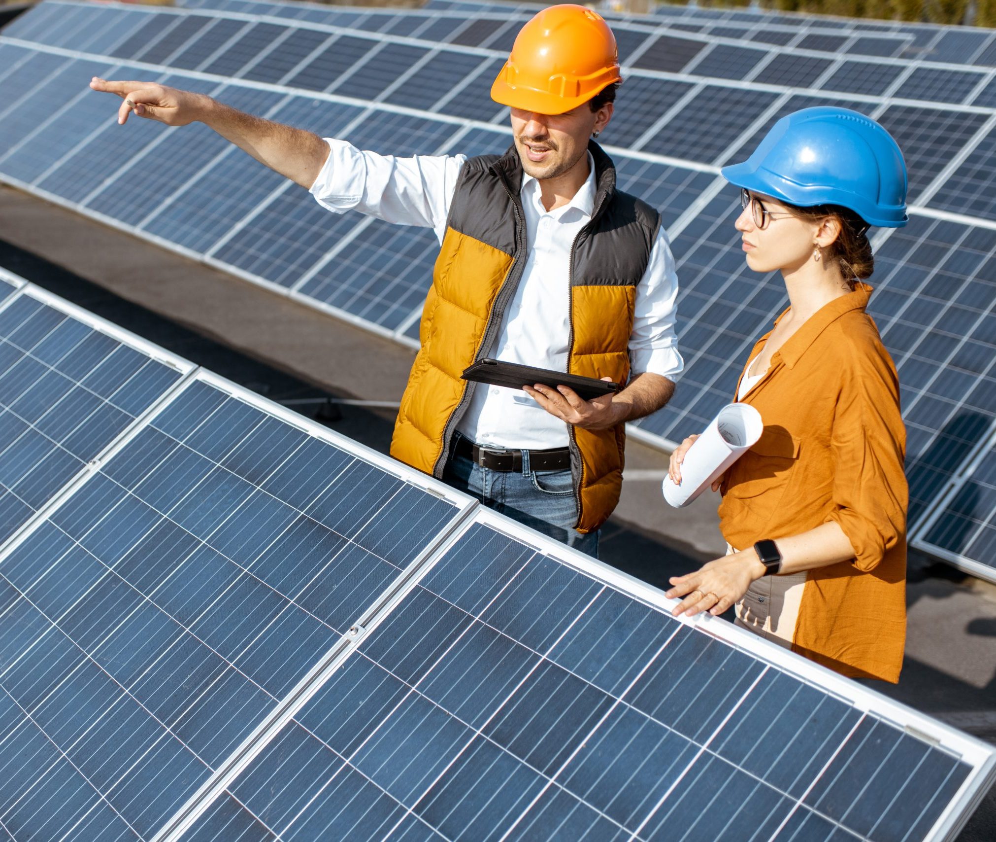 Engineers on a solar power station